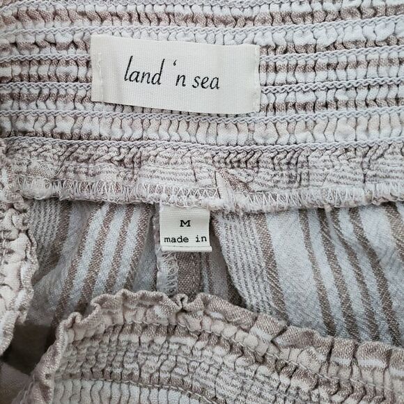 LAND AND SEA WOMEN'S STRIPE TAUPE CROPPED LENGTH LINEN PANTS SIZE MEDIUM - Picture 5 of 6